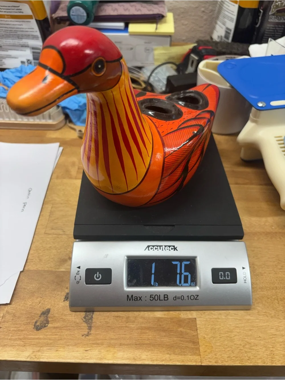 Signed M Palacios Mexico Tonala Pottery Bird Double Candle Holder Folk Art
